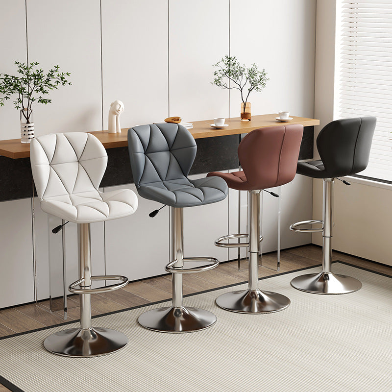 Contemporary Scandinavian Square PU Leather Iron Height-Adjustable Swivel Backrest Bar Stool For Kitchen