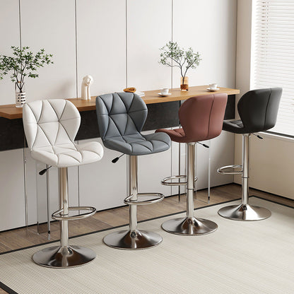 Contemporary Scandinavian Square PU Leather Iron Height-Adjustable Swivel Backrest Bar Stool For Kitchen
