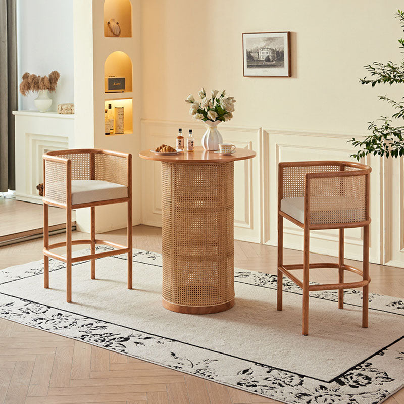 Traditional Chinese Square Ash Wood Indonesian Rattan Fabric Backrest Bar Chair For Kitchen