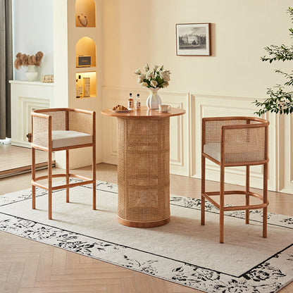 Traditional Chinese Square Ash Wood Indonesian Rattan Fabric Backrest Bar Chair For Kitchen