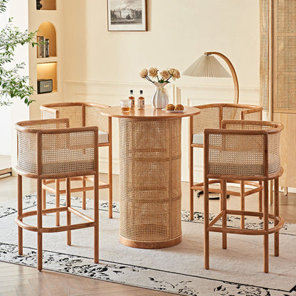 Traditional Chinese Square Ash Wood Indonesian Rattan Fabric Backrest Bar Chair For Kitchen