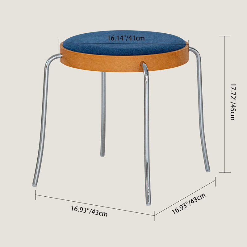 Traditional Vintage Round Iron Plywood Stool For Dining Room