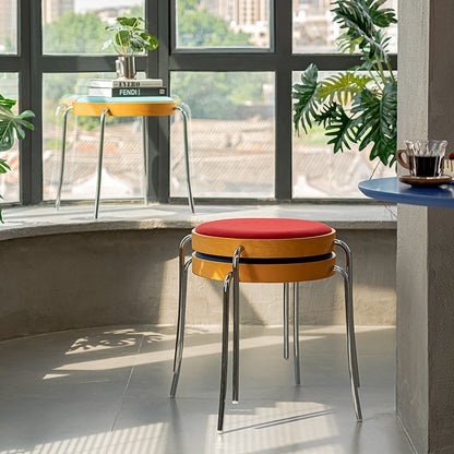 Traditional Vintage Round Iron Plywood Stool For Dining Room