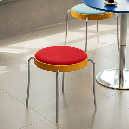 Traditional Vintage Round Iron Plywood Stool For Dining Room