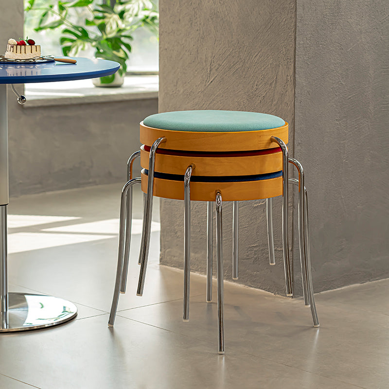 Traditional Vintage Round Iron Plywood Stool For Dining Room