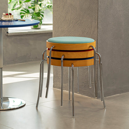 Traditional Vintage Round Iron Plywood Stool For Dining Room