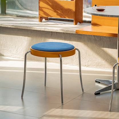 Traditional Vintage Round Iron Plywood Stool For Dining Room