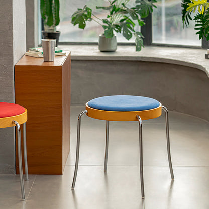 Traditional Vintage Round Iron Plywood Stool For Dining Room