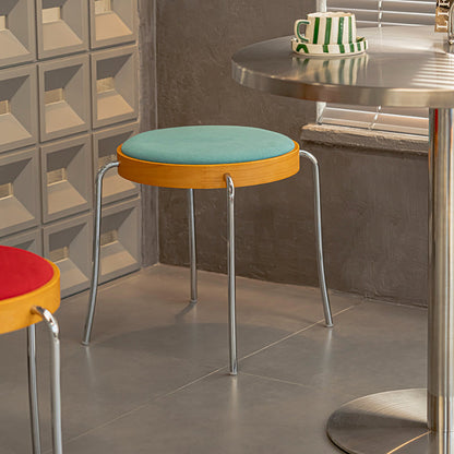 Traditional Vintage Round Iron Plywood Stool For Dining Room