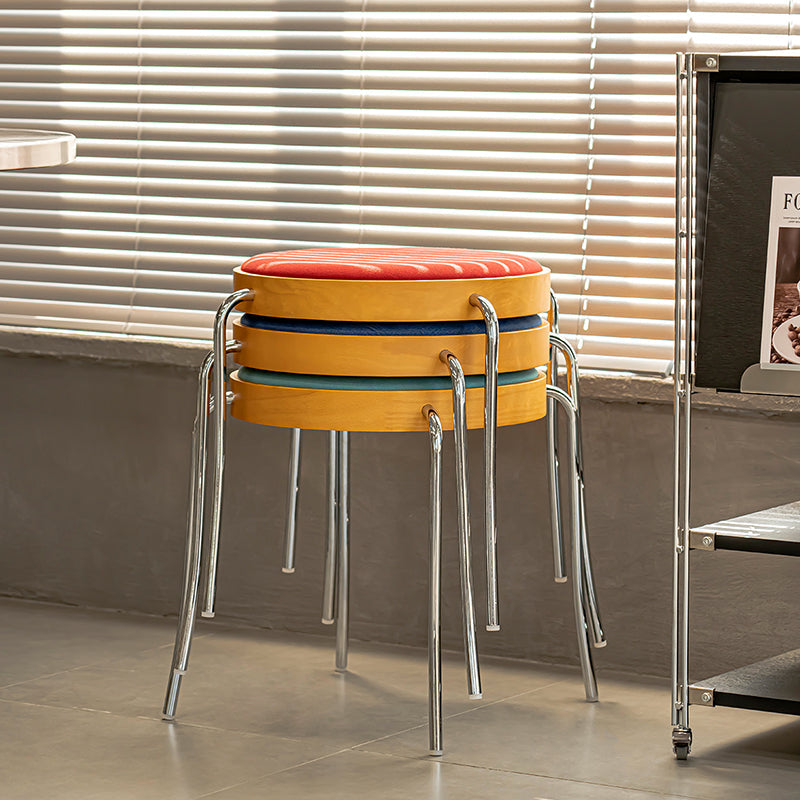 Traditional Vintage Round Iron Plywood Stool For Dining Room