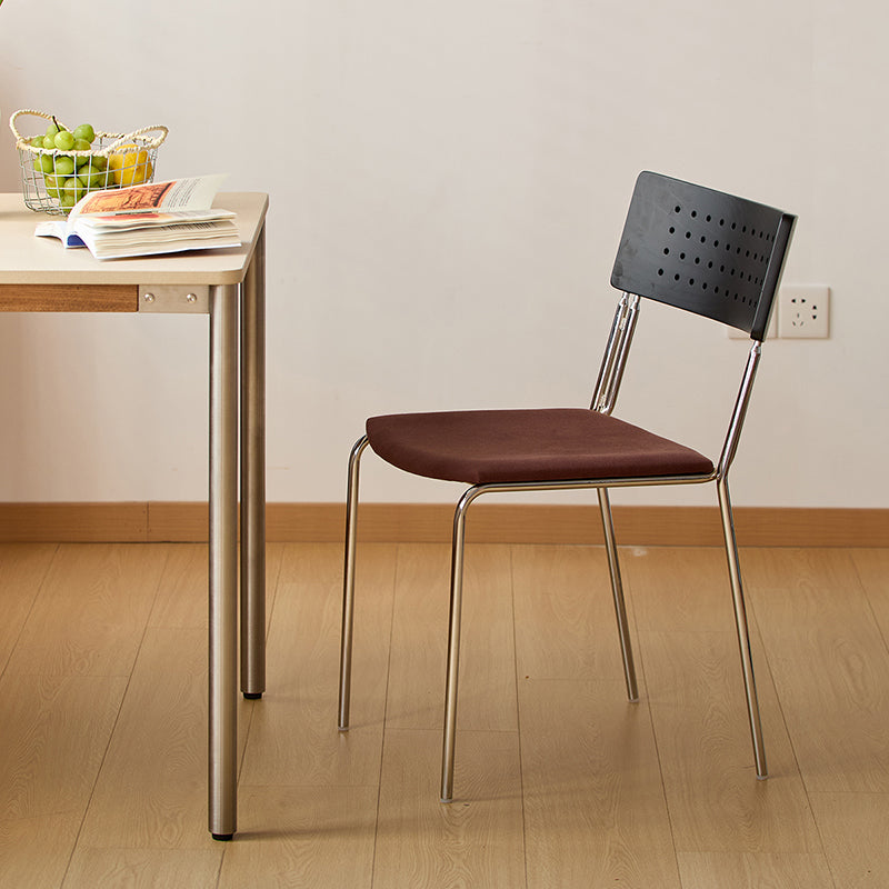 Traditional Vintage Square Iron Plywood Fabric Backrest Stackable Dining Chair For Dining Room