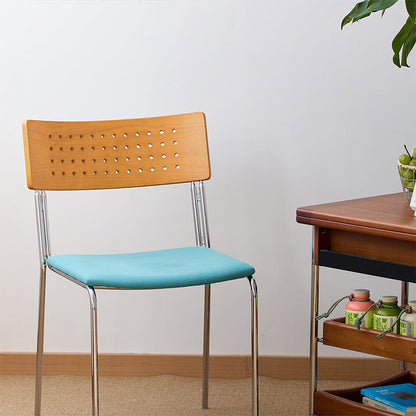 Traditional Vintage Square Iron Plywood Fabric Backrest Stackable Dining Chair For Dining Room