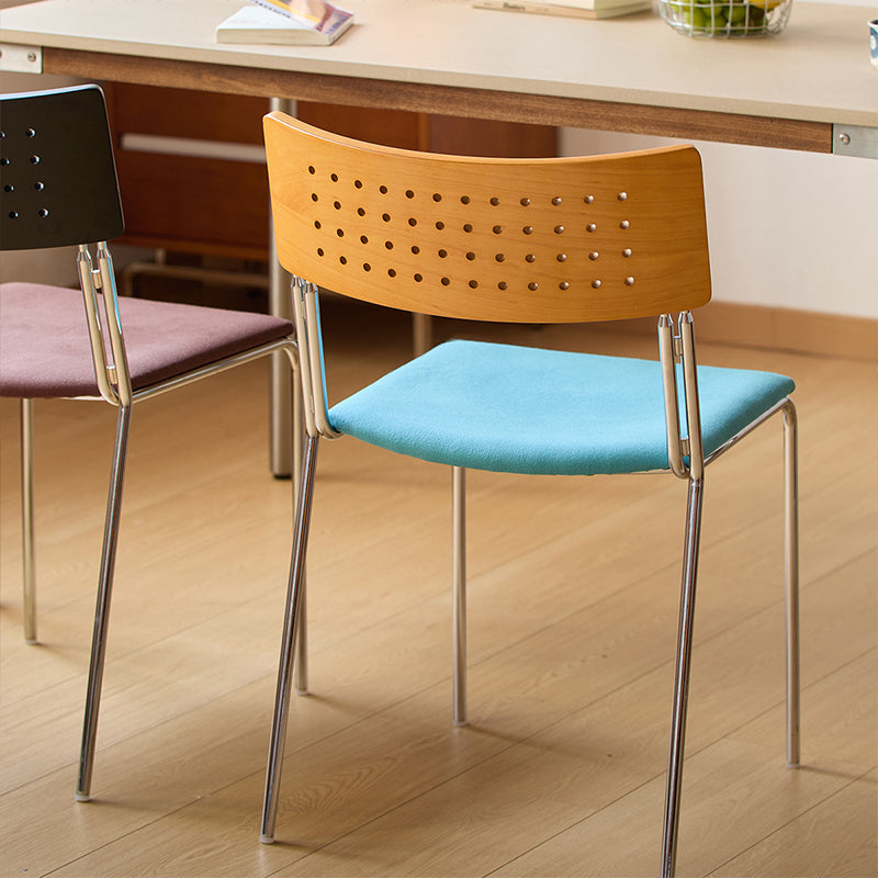 Traditional Vintage Square Iron Plywood Fabric Backrest Stackable Dining Chair For Dining Room