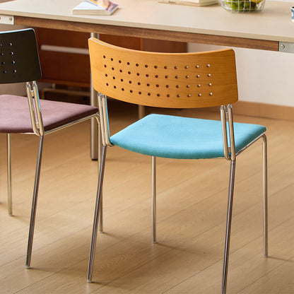 Traditional Vintage Square Iron Plywood Fabric Backrest Stackable Dining Chair For Dining Room
