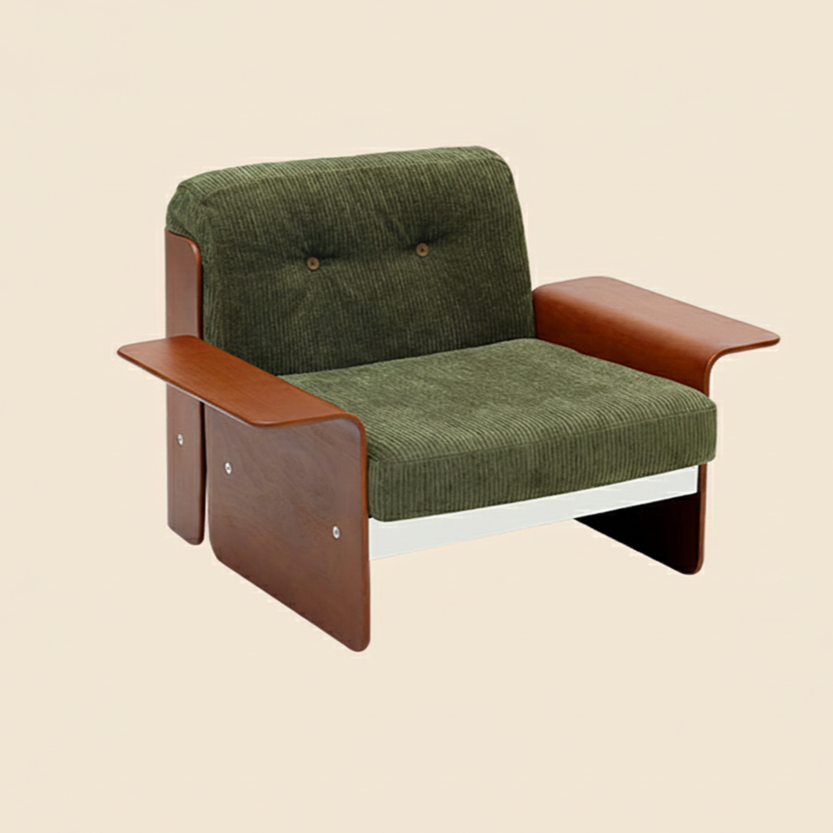 Traditional Vintage Square Vintage Green Plywood Iron Stainless Steel Fabric Backrest Armrest Sofa For Living Room