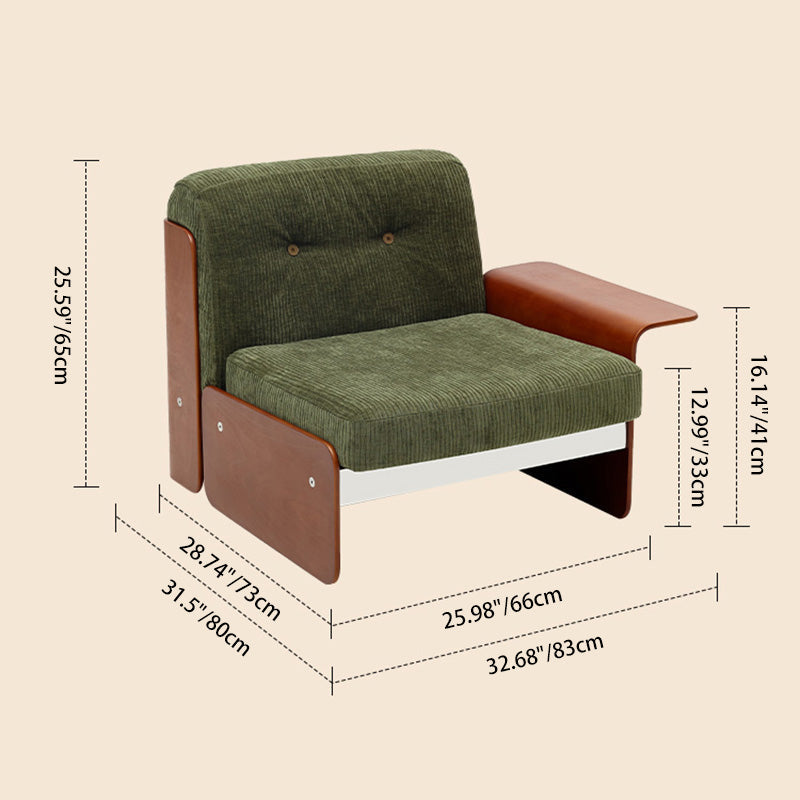 Traditional Vintage Square Vintage Green Plywood Iron Stainless Steel Fabric Backrest Armrest Sofa For Living Room