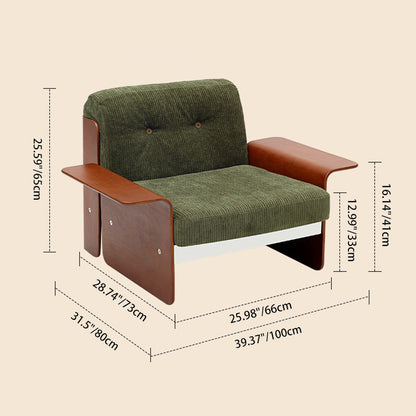 Traditional Vintage Square Vintage Green Plywood Iron Stainless Steel Fabric Backrest Armrest Sofa For Living Room