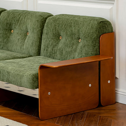 Traditional Vintage Square Vintage Green Plywood Iron Stainless Steel Fabric Backrest Armrest Sofa For Living Room