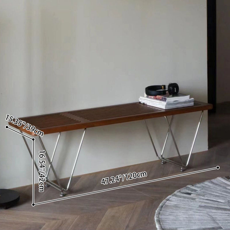 Traditional Vintage Rectangular Plywood Electroplated Iron Shoe Bench For Entryways