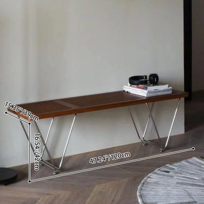 Traditional Vintage Rectangular Plywood Electroplated Iron Shoe Bench For Entryways