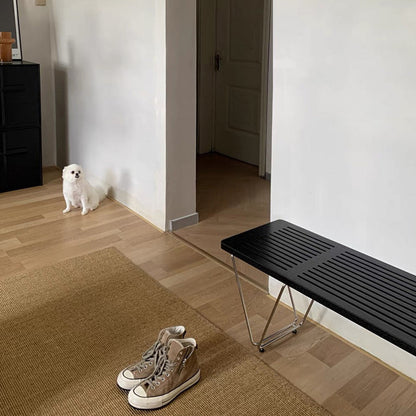 Traditional Vintage Rectangular Plywood Electroplated Iron Shoe Bench For Entryways