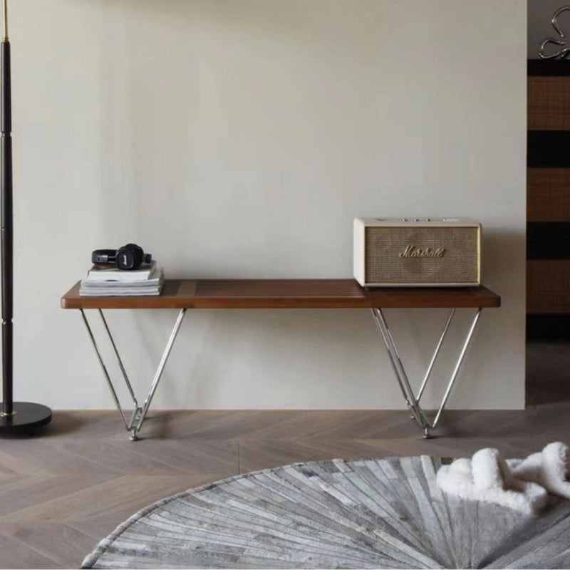 Traditional Vintage Rectangular Plywood Electroplated Iron Shoe Bench For Entryways