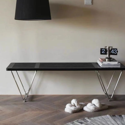Traditional Vintage Rectangular Plywood Electroplated Iron Shoe Bench For Entryways