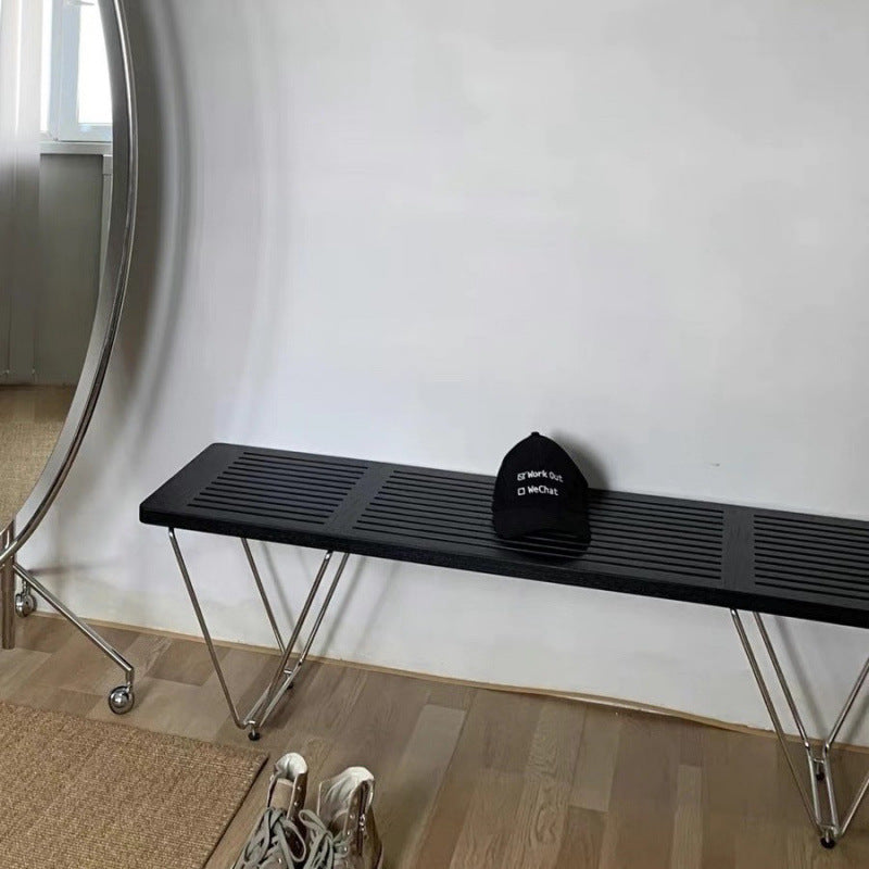 Traditional Vintage Rectangular Plywood Electroplated Iron Shoe Bench For Entryways