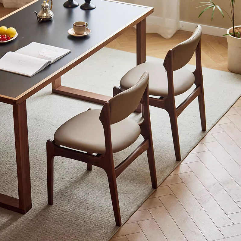 Contemporary Scandinavian Square Solid Wood High-Quality Faux Leather Backrest Dining Chair For Dining Room
