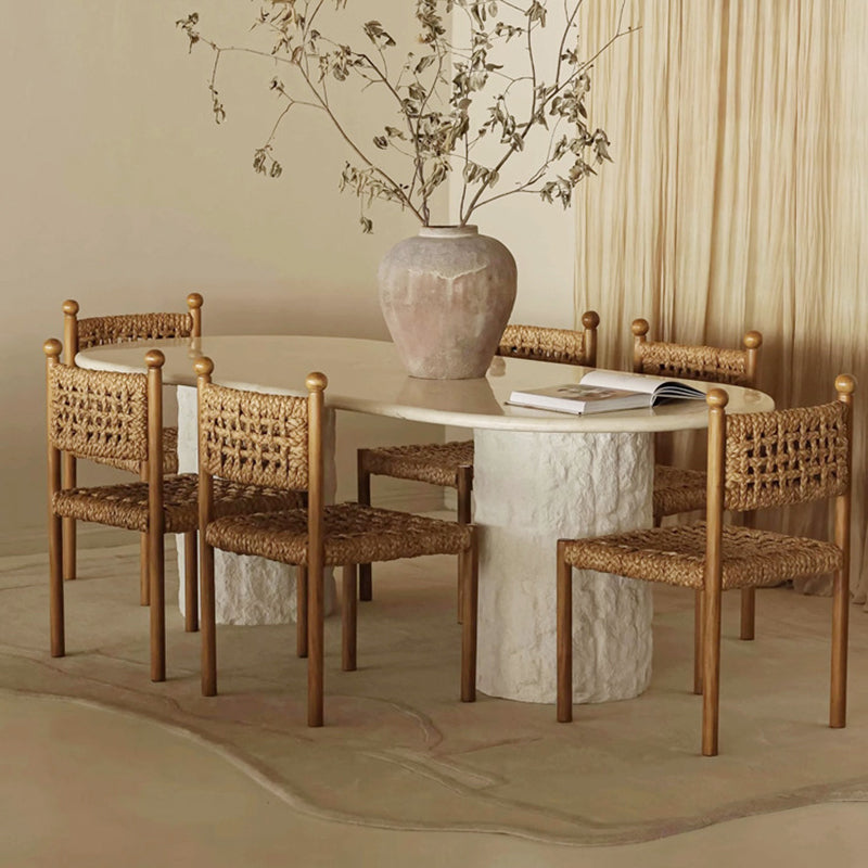 Traditional French Square Ash Wood Solid Wood Rattan Backrest Dining Chair For Dining Room