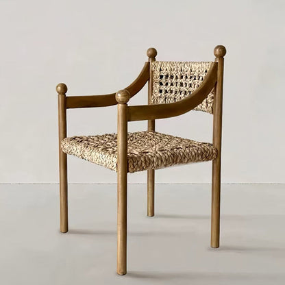 Traditional French Square Ash Wood Solid Wood Rattan Backrest Dining Chair For Dining Room