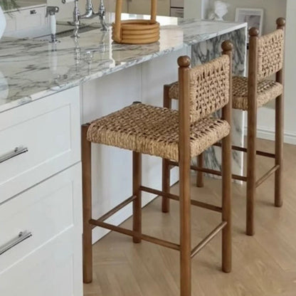 Traditional French Square Ash Wood Solid Wood Rattan Backrest Dining Chair For Dining Room