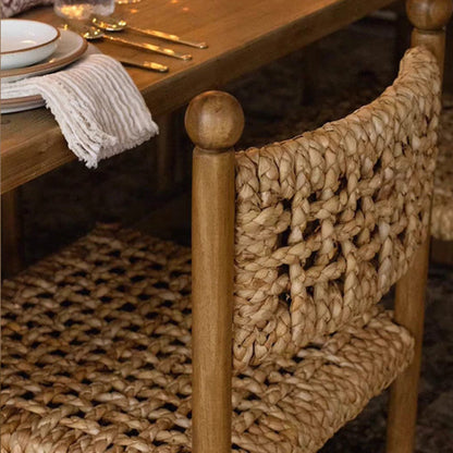 Traditional French Square Ash Wood Solid Wood Rattan Backrest Dining Chair For Dining Room