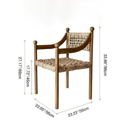 Traditional French Square Ash Wood Solid Wood Rattan Backrest Dining Chair For Dining Room