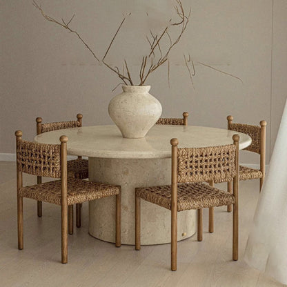 Traditional French Square Ash Wood Solid Wood Rattan Backrest Dining Chair For Dining Room
