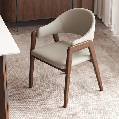 Contemporary Scandinavian Square Ash Wood Solid Wood PU Leather Backrest Armrest Dining Chair For Dining Room