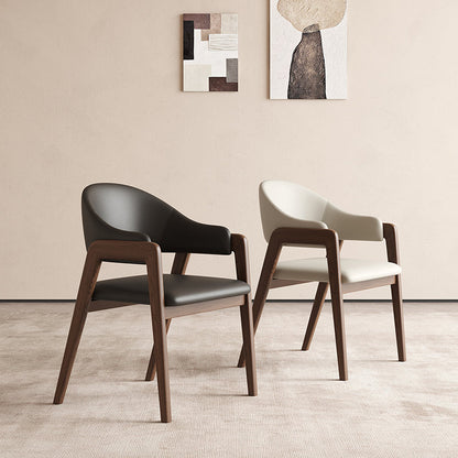 Contemporary Scandinavian Square Ash Wood Solid Wood PU Leather Backrest Armrest Dining Chair For Dining Room