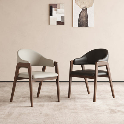 Contemporary Scandinavian Square Ash Wood Solid Wood PU Leather Backrest Armrest Dining Chair For Dining Room