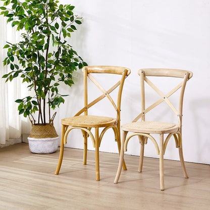 Traditional Farmhouse Square Birch Wood Solid Wood Multi-Layer Solid Wood Panel Indonesian Rattan Backrest Dining Chair For Dining Room