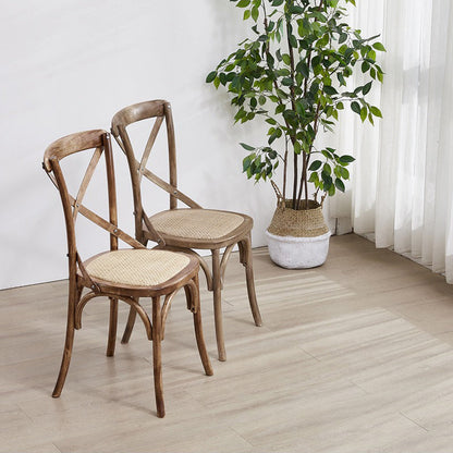 Traditional Farmhouse Square Birch Wood Solid Wood Multi-Layer Solid Wood Panel Indonesian Rattan Backrest Dining Chair For Dining Room