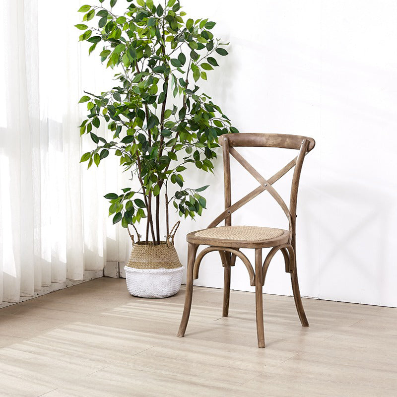 Traditional Farmhouse Square Birch Wood Solid Wood Multi-Layer Solid Wood Panel Indonesian Rattan Backrest Dining Chair For Dining Room