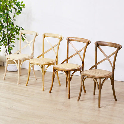 Traditional Farmhouse Square Birch Wood Solid Wood Multi-Layer Solid Wood Panel Indonesian Rattan Backrest Dining Chair For Dining Room