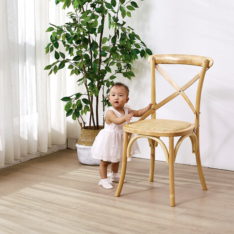 Traditional Farmhouse Square Birch Wood Solid Wood Multi-Layer Solid Wood Panel Indonesian Rattan Backrest Dining Chair For Dining Room