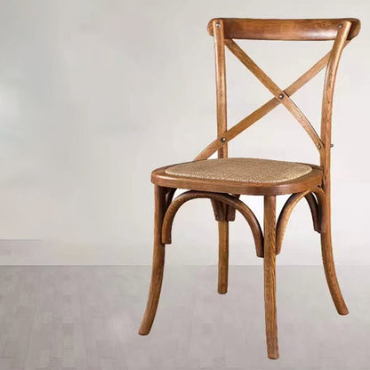 Traditional Farmhouse Square Birch Wood Solid Wood Multi-Layer Solid Wood Panel Indonesian Rattan Backrest Dining Chair For Dining Room