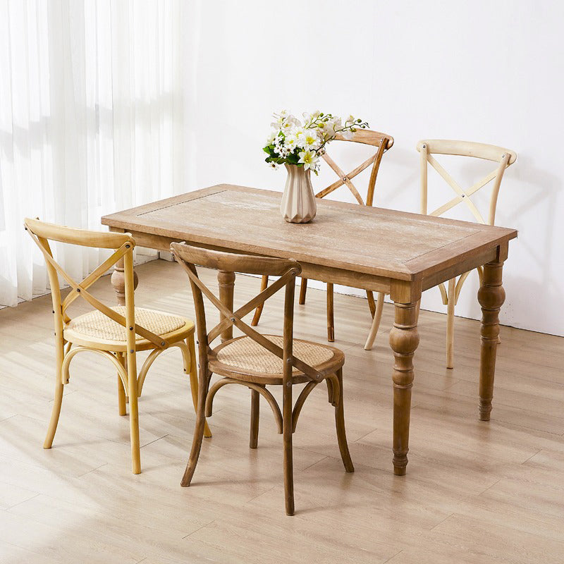 Traditional Farmhouse Square Birch Wood Solid Wood Multi-Layer Solid Wood Panel Indonesian Rattan Backrest Dining Chair For Dining Room
