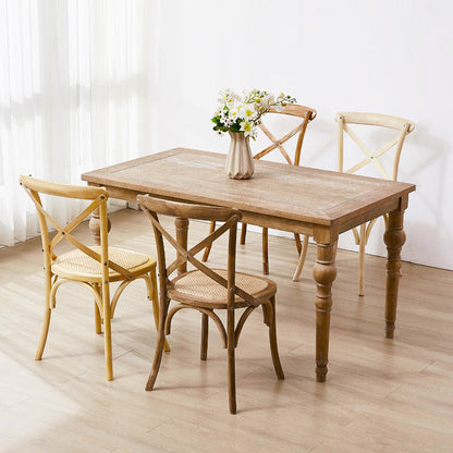 Traditional Farmhouse Square Birch Wood Solid Wood Multi-Layer Solid Wood Panel Indonesian Rattan Backrest Dining Chair For Dining Room