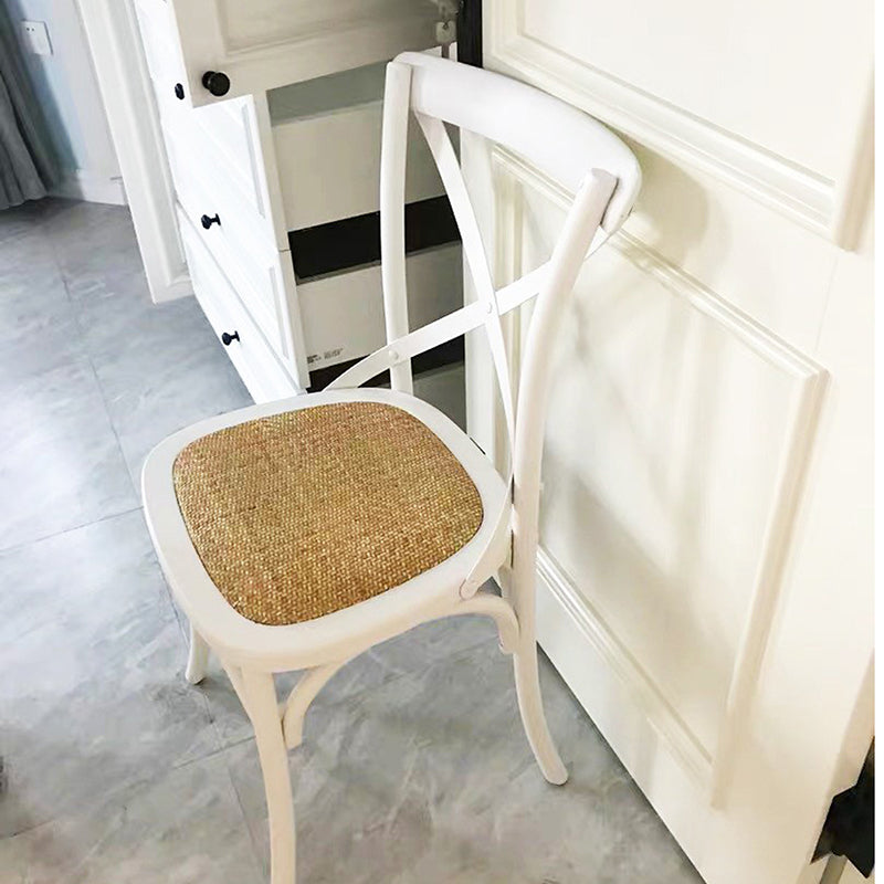 Traditional Farmhouse Square Birch Wood Solid Wood Multi-Layer Solid Wood Panel Indonesian Rattan Backrest Dining Chair For Dining Room
