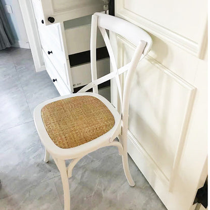 Traditional Farmhouse Square Birch Wood Solid Wood Multi-Layer Solid Wood Panel Indonesian Rattan Backrest Dining Chair For Dining Room