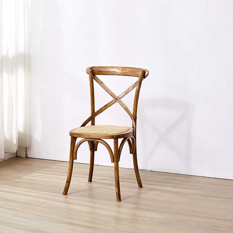 Traditional Farmhouse Square Birch Wood Solid Wood Multi-Layer Solid Wood Panel Indonesian Rattan Backrest Dining Chair For Dining Room