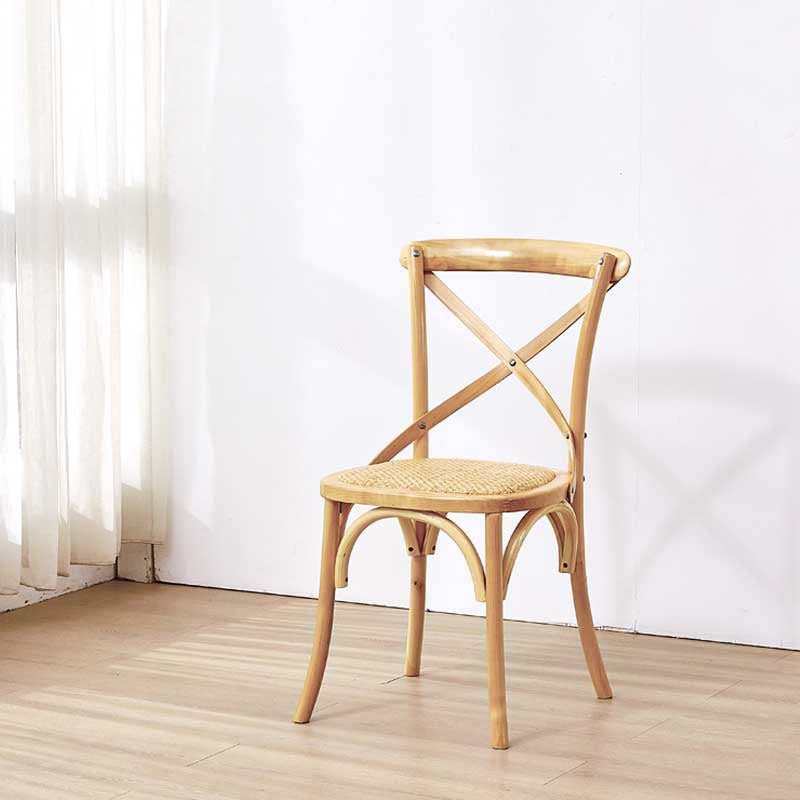Traditional Farmhouse Square Birch Wood Solid Wood Multi-Layer Solid Wood Panel Indonesian Rattan Backrest Dining Chair For Dining Room